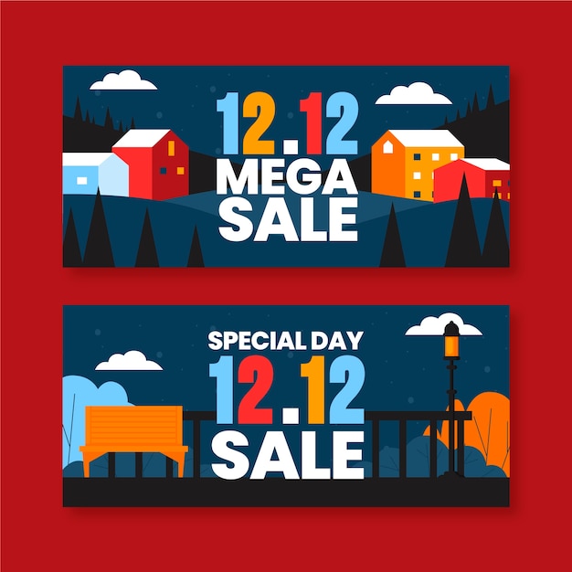 Vector gratuito conjunto de banners horizontales de venta plana 12.12.