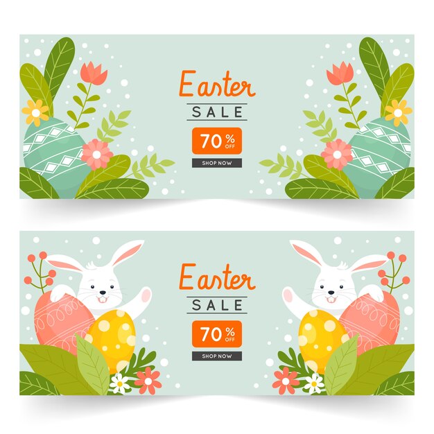 Conjunto de banners horizontales de venta plana de pascua