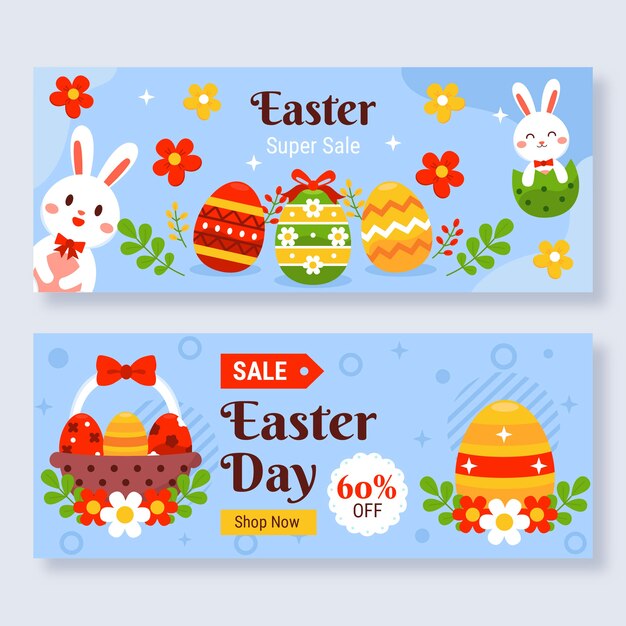 Conjunto de banners horizontales de venta plana de pascua