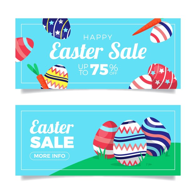 Conjunto de banners horizontales de venta plana de pascua