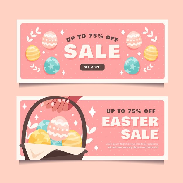 Conjunto de banners horizontales de venta plana de pascua