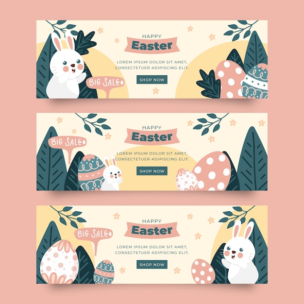 Conjunto de banners horizontales de venta plana de pascua