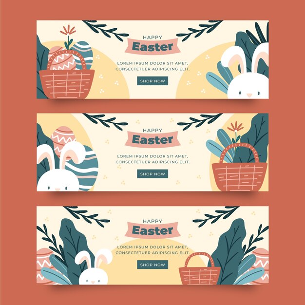 Conjunto de banners horizontales de venta plana de pascua