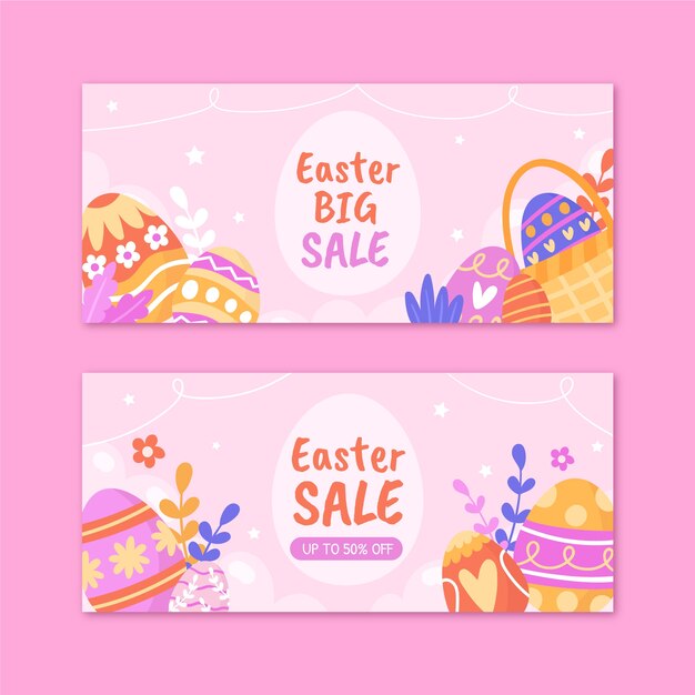 Conjunto de banners horizontales de venta plana de pascua