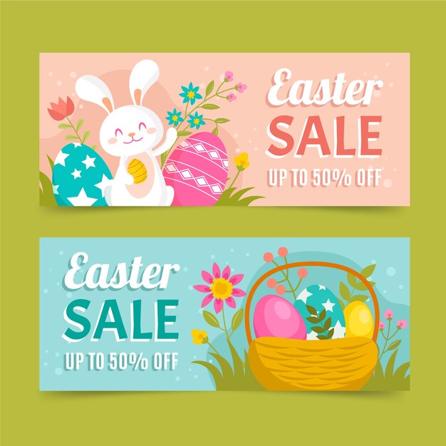 Conjunto de banners horizontales de venta plana de pascua