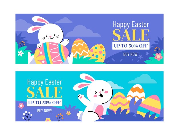 Conjunto de banners horizontales de venta plana de pascua