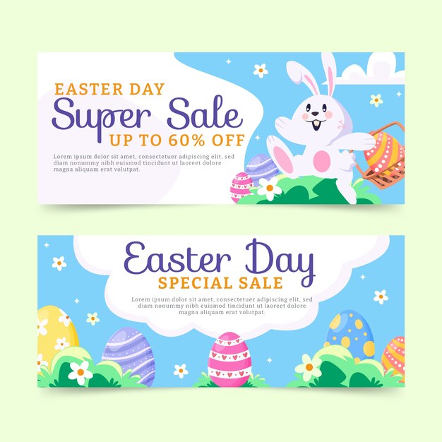 Conjunto de banners horizontales de venta plana de pascua