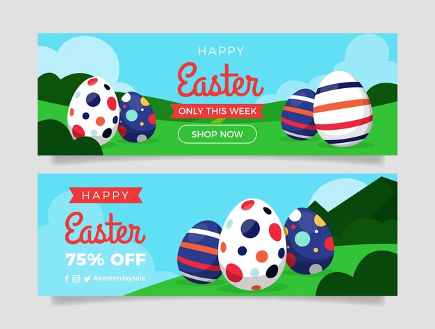 Conjunto de banners horizontales de venta plana de pascua