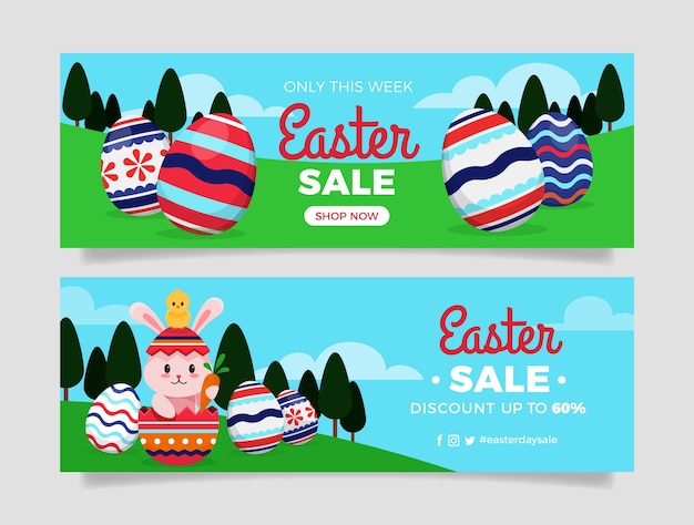 Conjunto de banners horizontales de venta plana de pascua