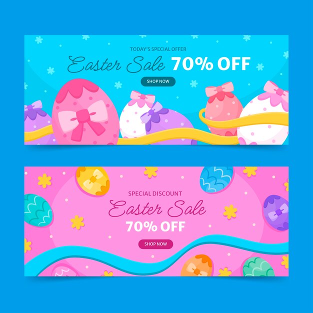 Conjunto de banners horizontales de venta plana de pascua