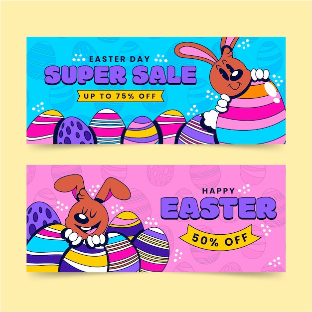 Conjunto de banners horizontales de venta plana de pascua