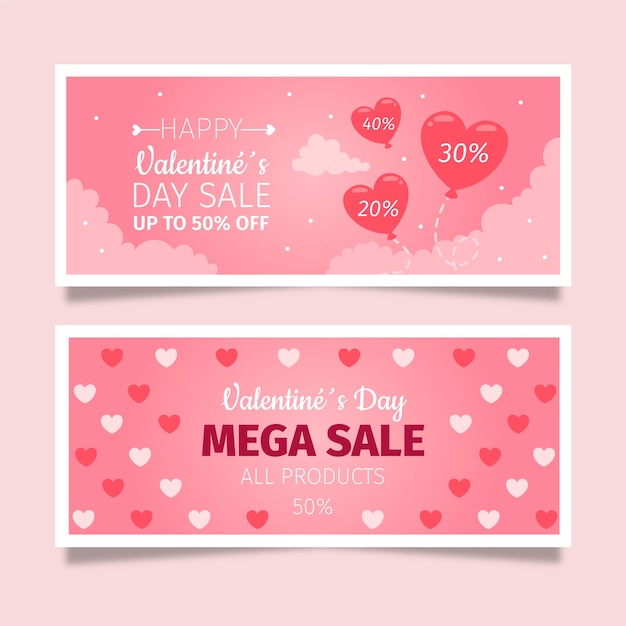 Vector gratuito conjunto de banners horizontales de venta plana de san valentín