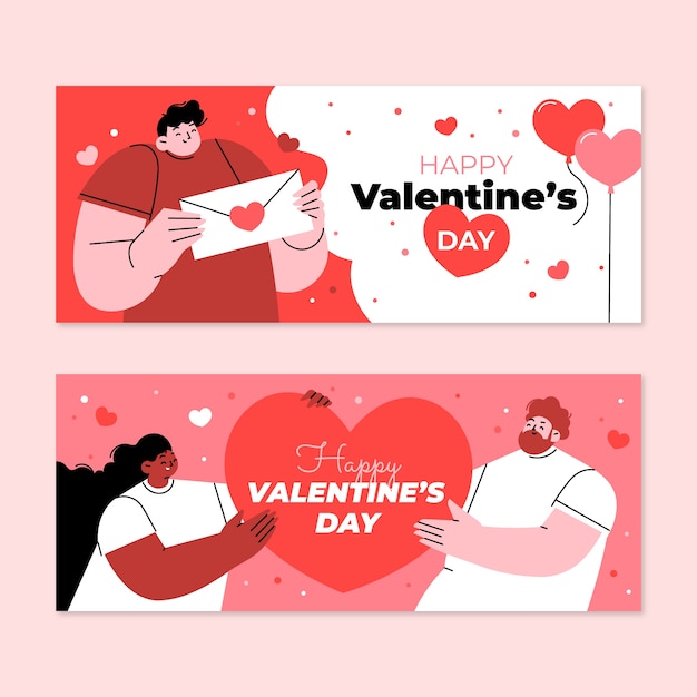 Vector gratuito conjunto de banners horizontales de venta plana de san valentín