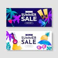 Vector gratuito conjunto de banners horizontales de venta de verano degradado
