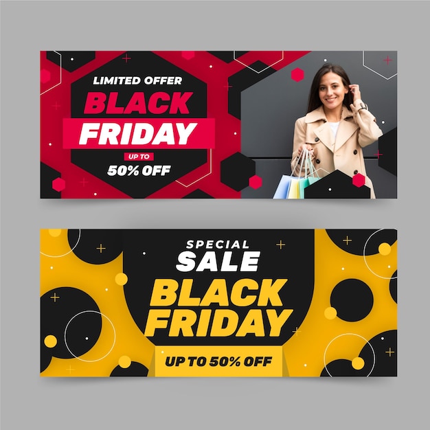 Vector gratuito conjunto de banners horizontales de venta de viernes negro plano