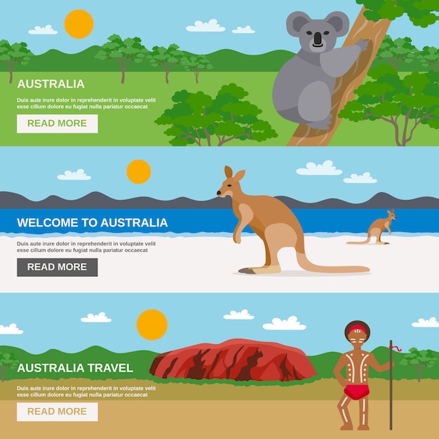 Vector gratuito conjunto de banners horizontales de viajes de australia