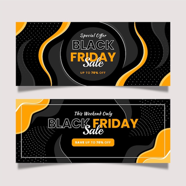 Conjunto de banners horizontales de viernes negro ondulado plano