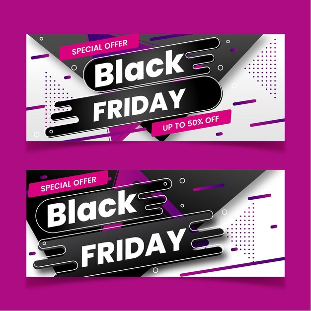Conjunto de banners horizontales de viernes negro plano