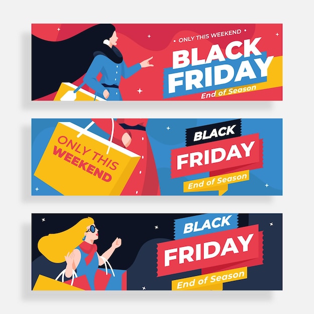 Vector gratuito conjunto de banners horizontales de viernes negro plano