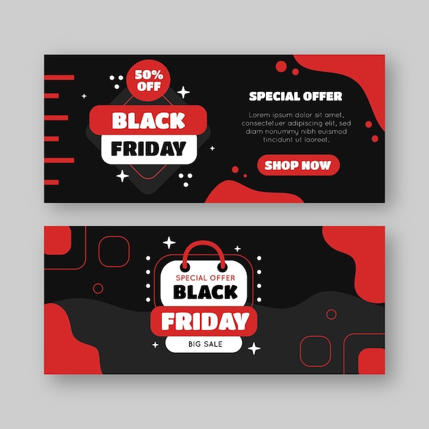 Vector gratuito conjunto de banners horizontales de viernes negro plano