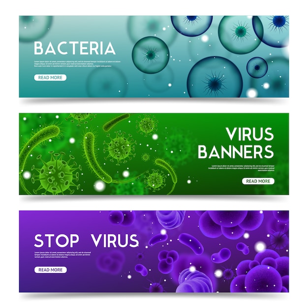 Conjunto de Banners horizontales de virus realistas