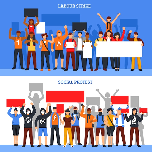 Conjunto de Banners de huelga de multitud