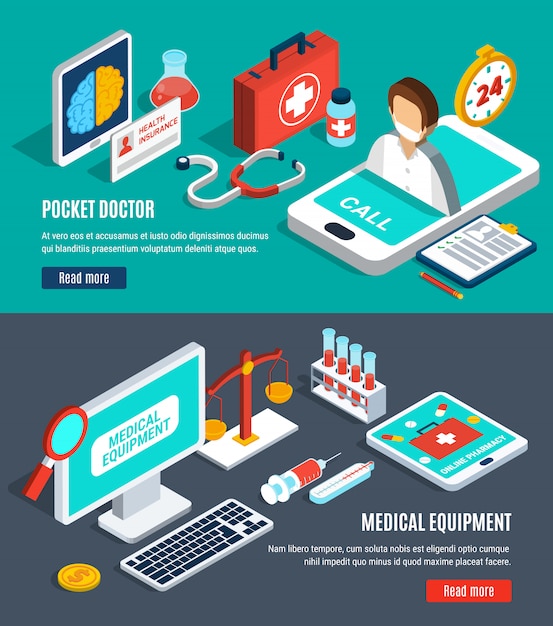 Conjunto de Banners isométricos médicos