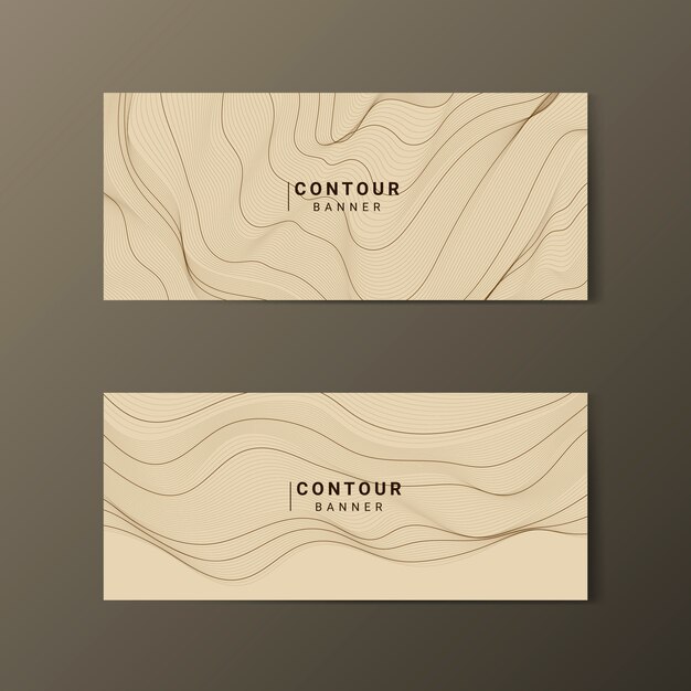 Conjunto de banners de líneas de contorno de mapa abstracto marrón