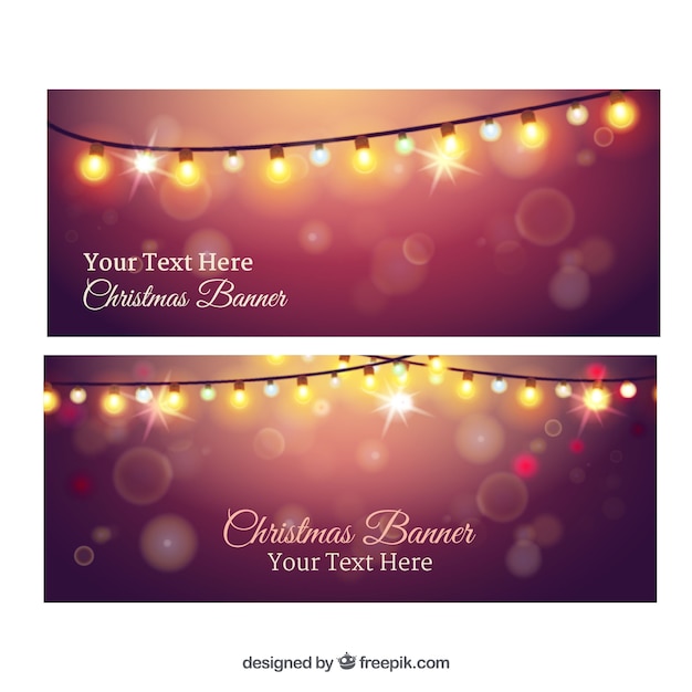 Vector gratuito conjunto de banners con luces de navidad