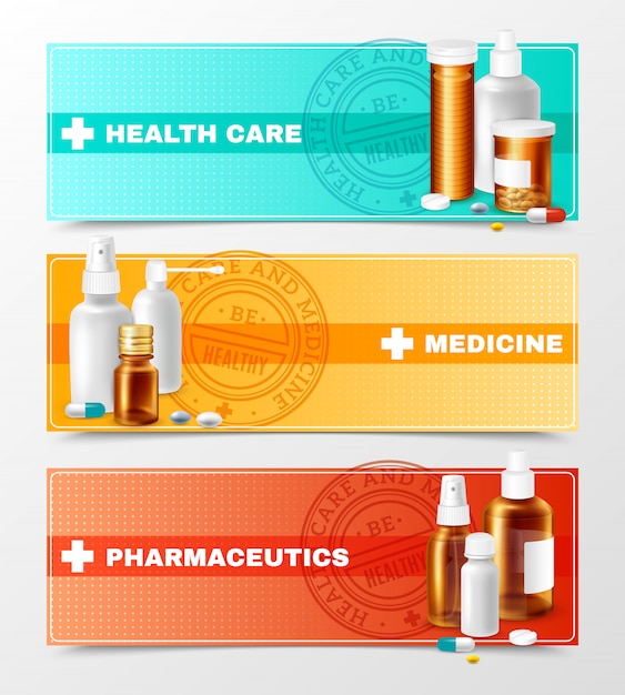 Vector gratuito conjunto de banners de medicinas