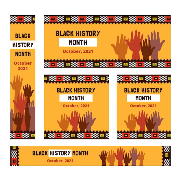 Vector gratuito conjunto de banners de mes de historia negro plano