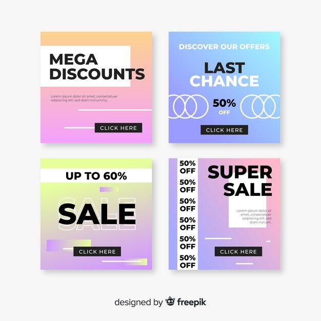Conjunto de banners modernos de venta de degradado para redes sociales