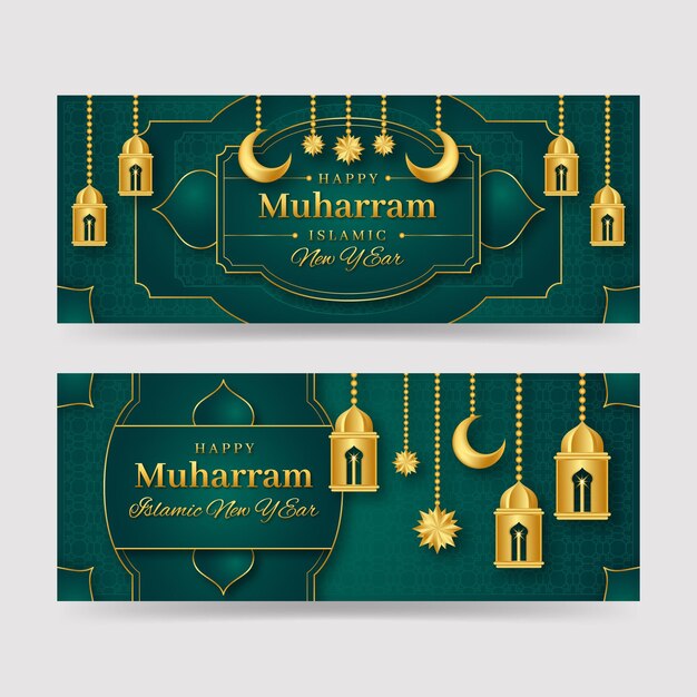 Conjunto de banners muharram detallados.