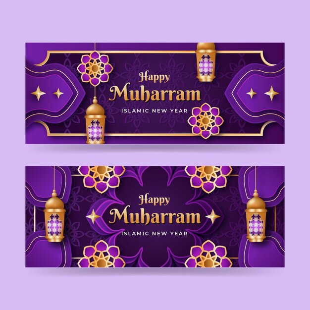 Conjunto de banners muharram detallados.