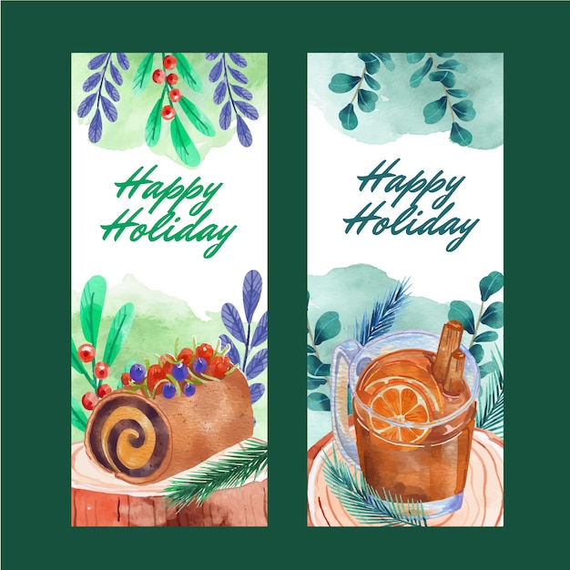 Vector gratuito conjunto de banners de navidad acuarela felices fiestas