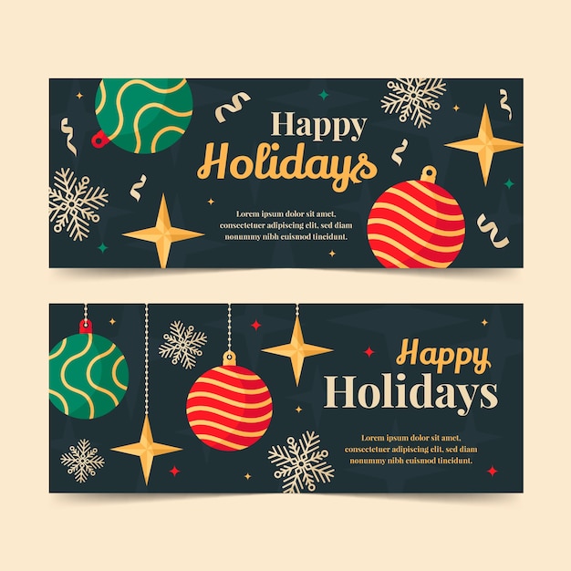 Vector gratuito conjunto de banners de navidad dibujados a mano planos felices fiestas