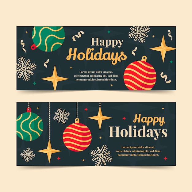 Conjunto de banners de navidad dibujados a mano planos felices fiestas
