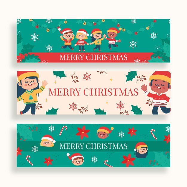 Conjunto de banners de navidad dibujados a mano