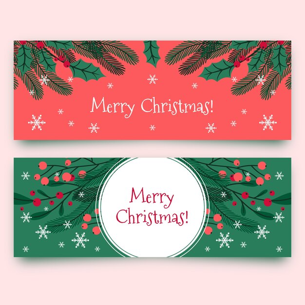 Conjunto de banners de navidad dibujados a mano