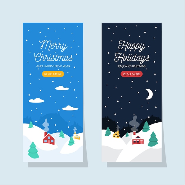 Conjunto de banners de navidad de diseño plano