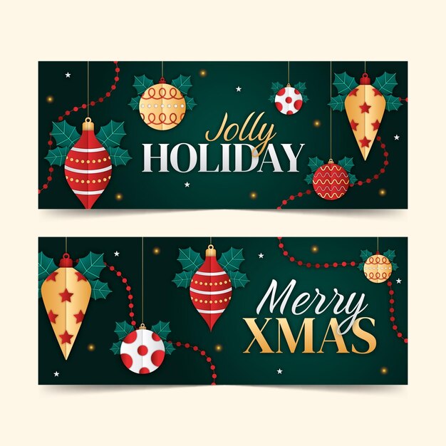 Conjunto de banners de navidad estilo papel