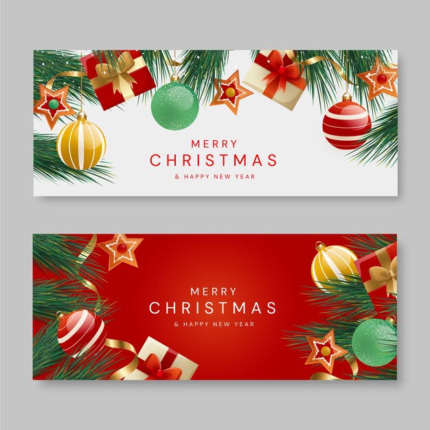 Conjunto de banners de navidad horizontales degradados
