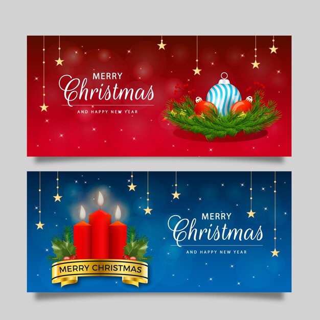 Conjunto de banners de navidad horizontales degradados