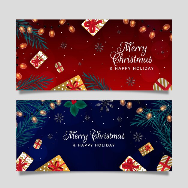 Conjunto de banners de navidad horizontales degradados