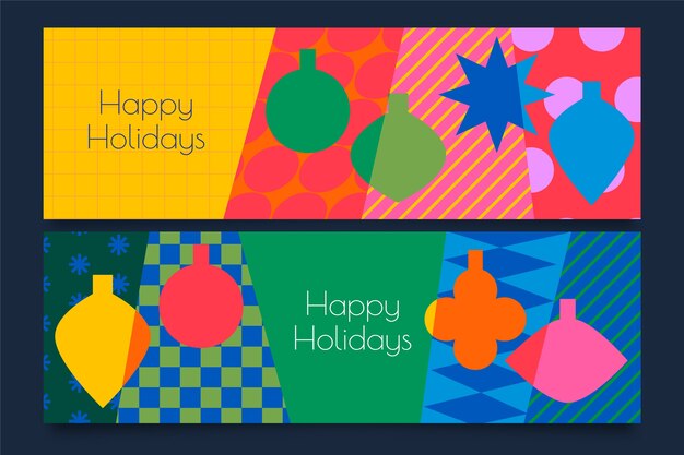 Conjunto de banners de navidad planas felices fiestas