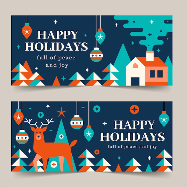 Conjunto de banners de navidad planas felices fiestas