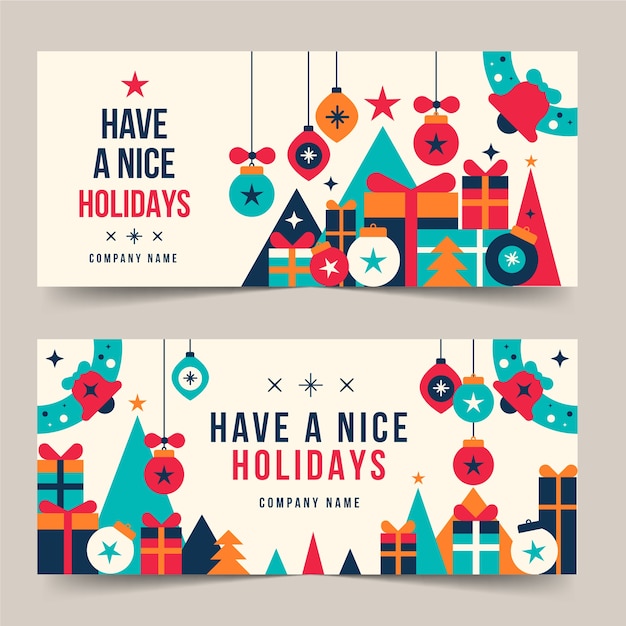 Conjunto de banners de navidad planas felices fiestas
