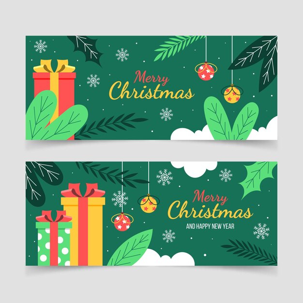 Conjunto de banners de navidad planos horizontales