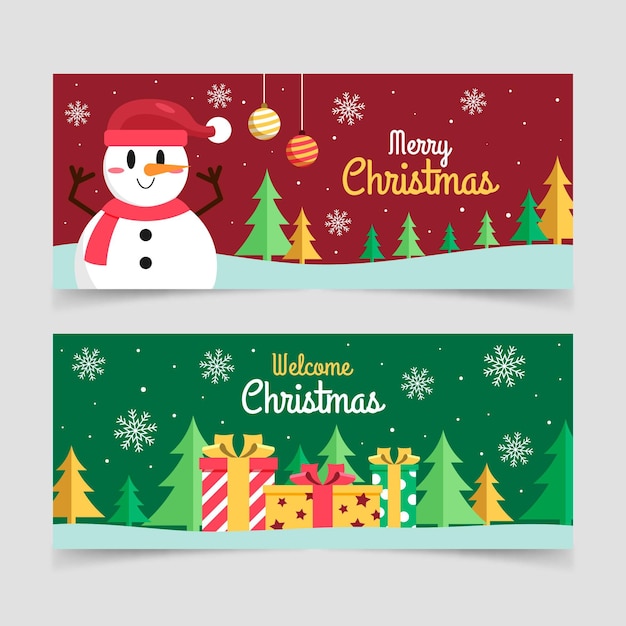 Conjunto de banners de navidad planos horizontales
