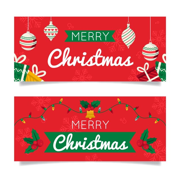 Conjunto de banners de navidad planos horizontales